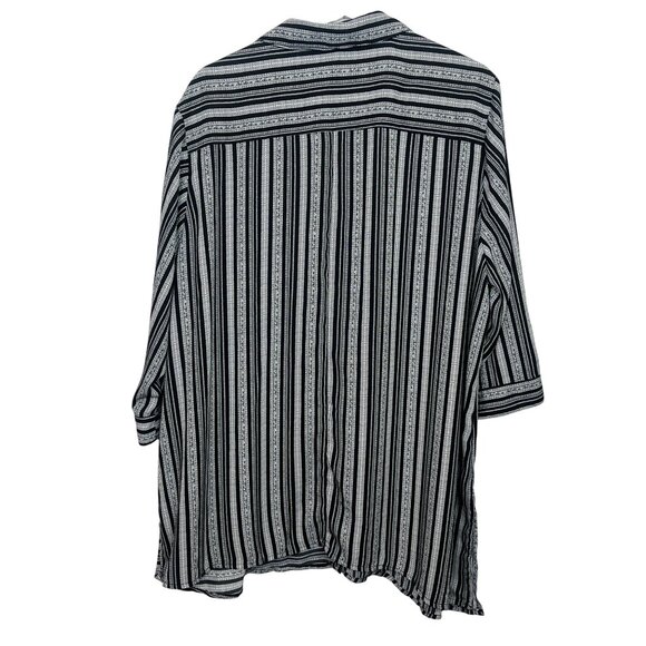 NY Collection Plus Size 3X Black White Striped Button Down Tunic Blouse Work - Picture 2 of 10
